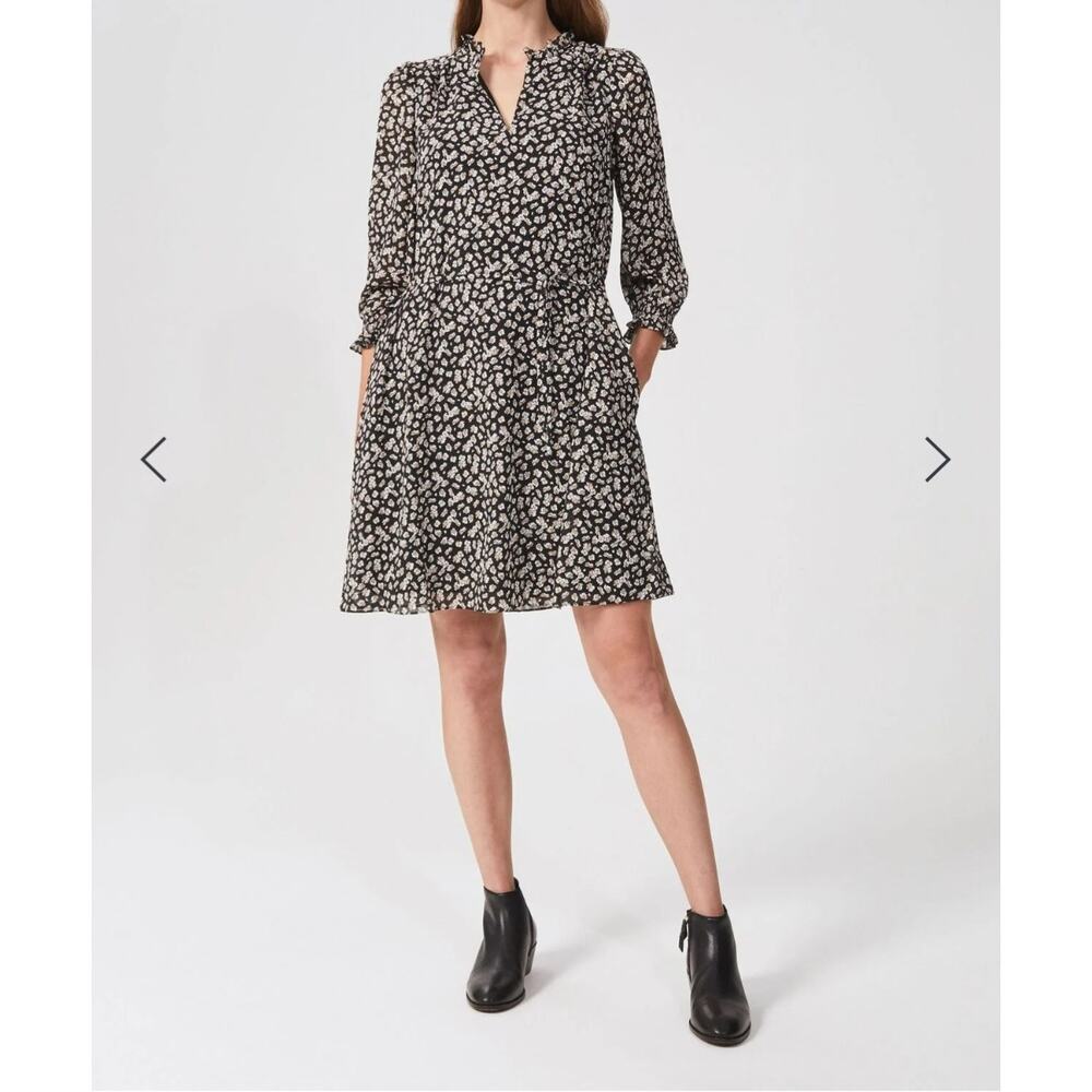 HOBBS London Women's Black Stefania Floral Dress Long Sleeve Dress Size 14